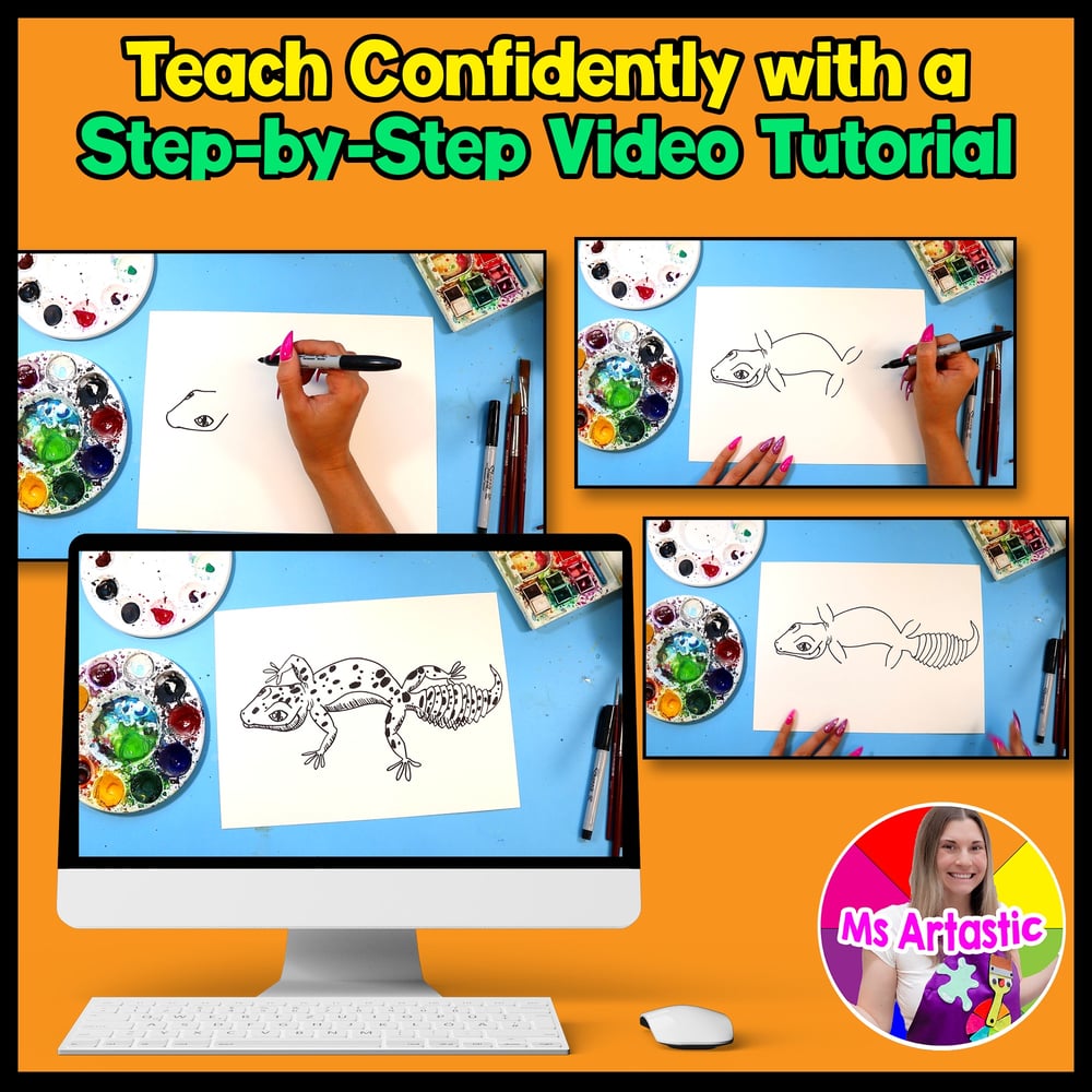 Watercolor Gecko Art Lesson Watercolor Art Project Summer Art Activity – image 4