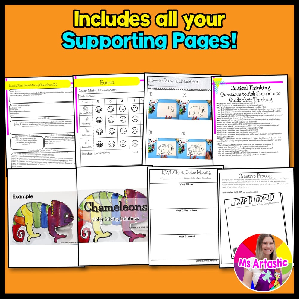 Watercolor Art Lesson Color Mixing Chameleon Kindergarten Color Wheel Project – image 3