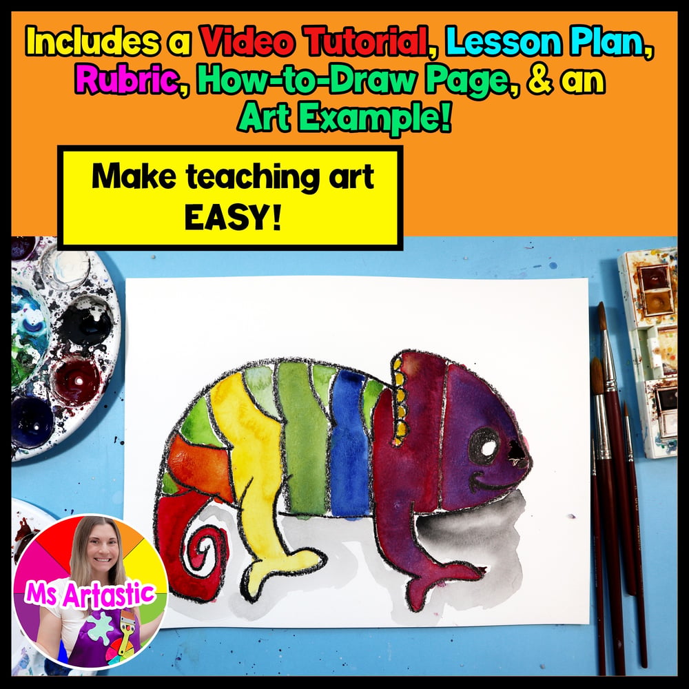 Watercolor Art Lesson Color Mixing Chameleon Kindergarten Color Wheel Project – image 2