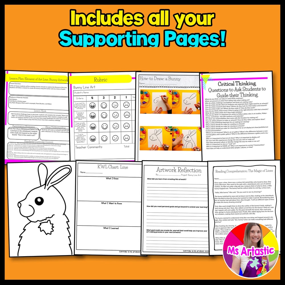 Art Lesson Element of Art Line Bunny Line Art Project Lesson Plan Activity – image 3
