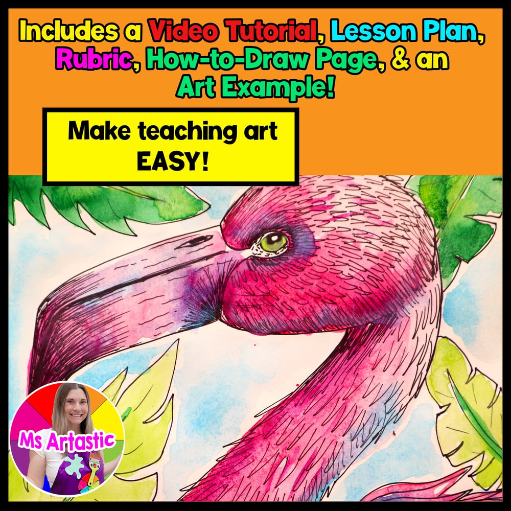 Art Lesson Element of Art Texture Art Project Watercolor Flamingo Art Activity – image 2