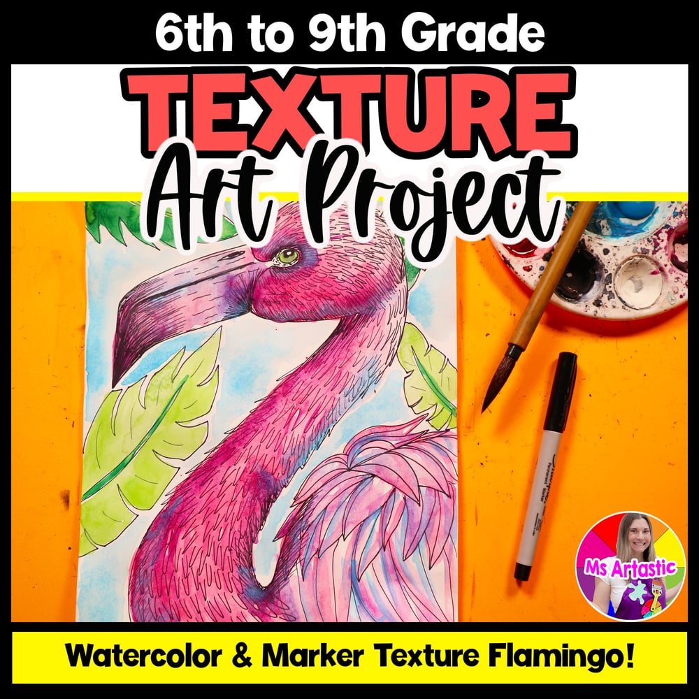 Art Lesson Element of Art Texture Art Project Watercolor Flamingo Art Activity