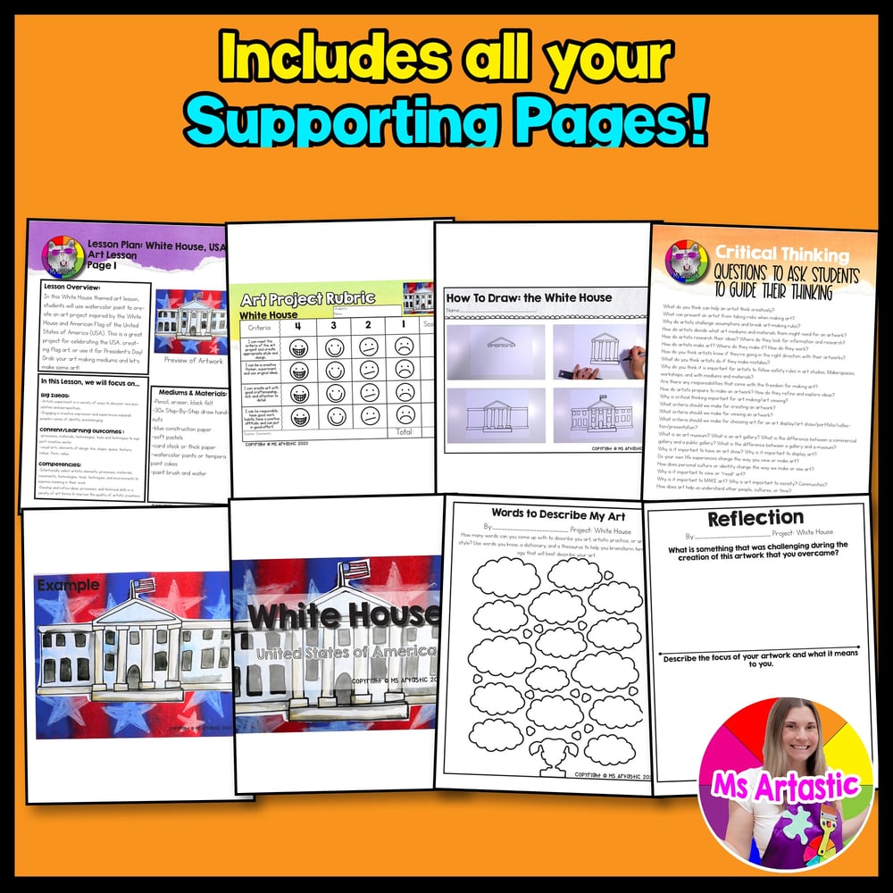 Art Lesson Presidents Day Art Project White House USA Art Activities Craft – image 3