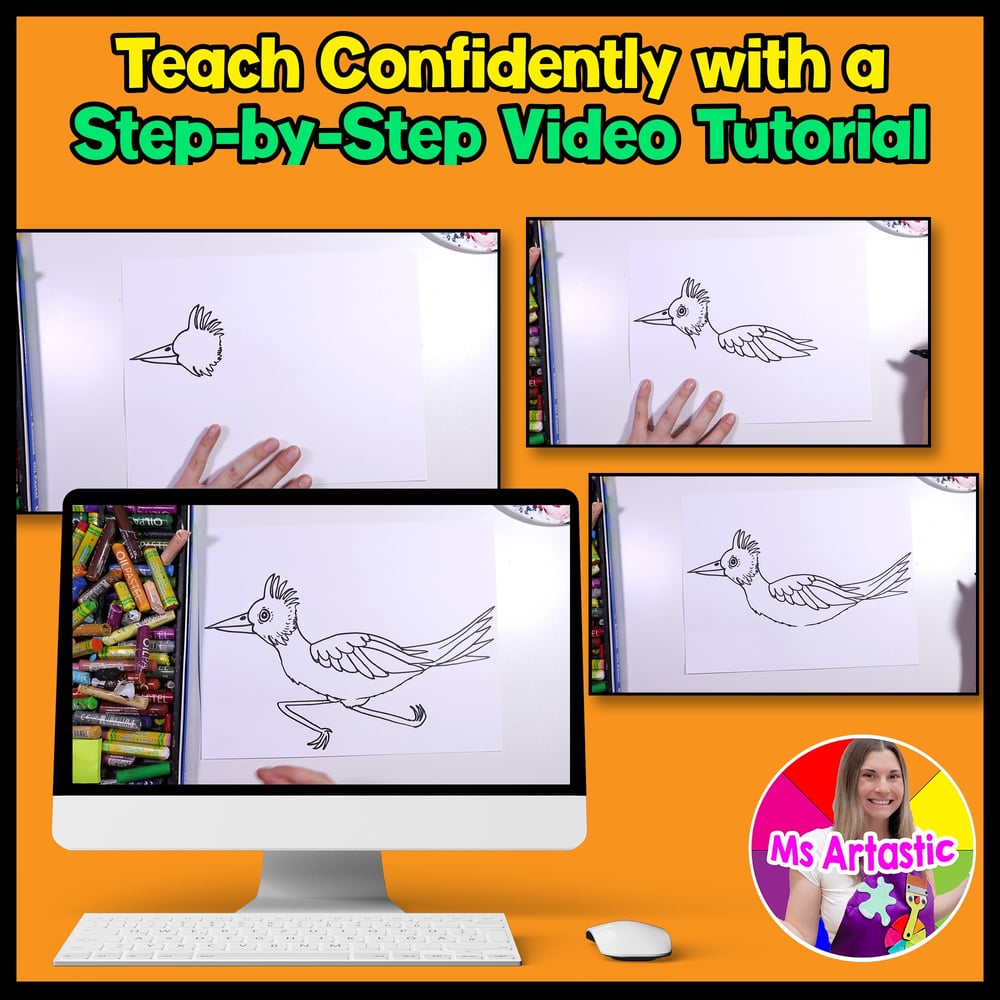 Summer Art Project Activity Desert Roadrunner Art Lesson Line Art Project – image 4