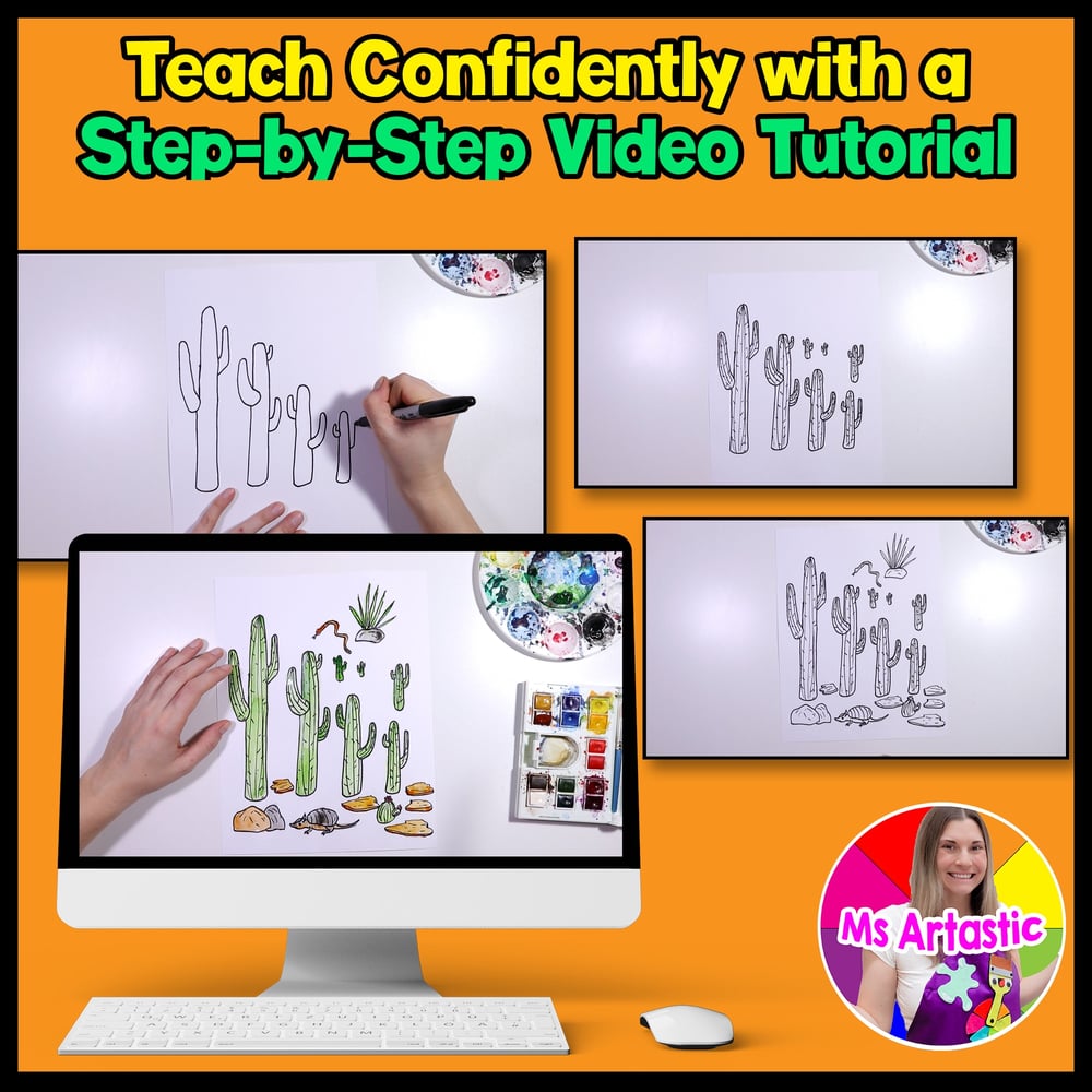 Summer Art Project Desert Cactus Art Lesson Landscape Art Activity – image 4