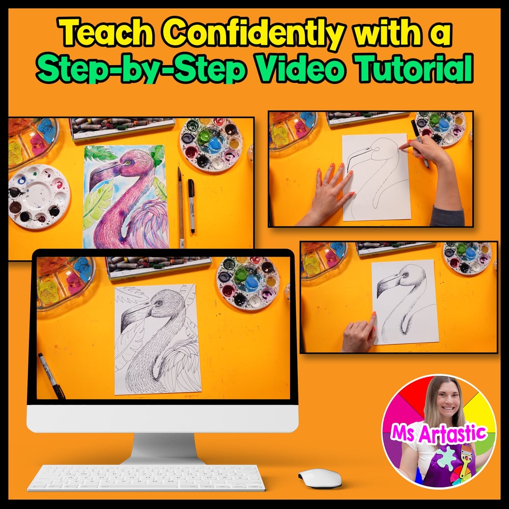 Art Lesson Element of Art Texture Art Project Watercolor Flamingo Art Activity – image 4