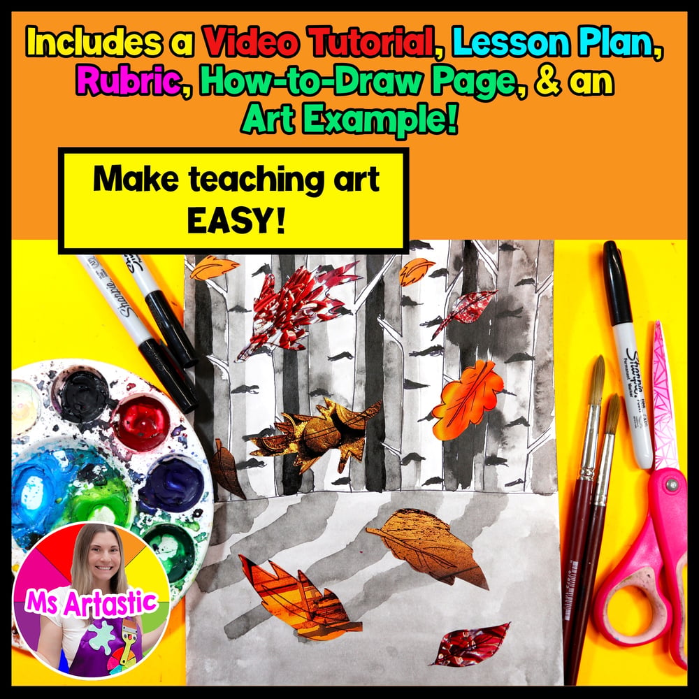 Autumn Birch Tree Forest Art Lesson Autumn Art Project Fall Tree Art Activity – image 2