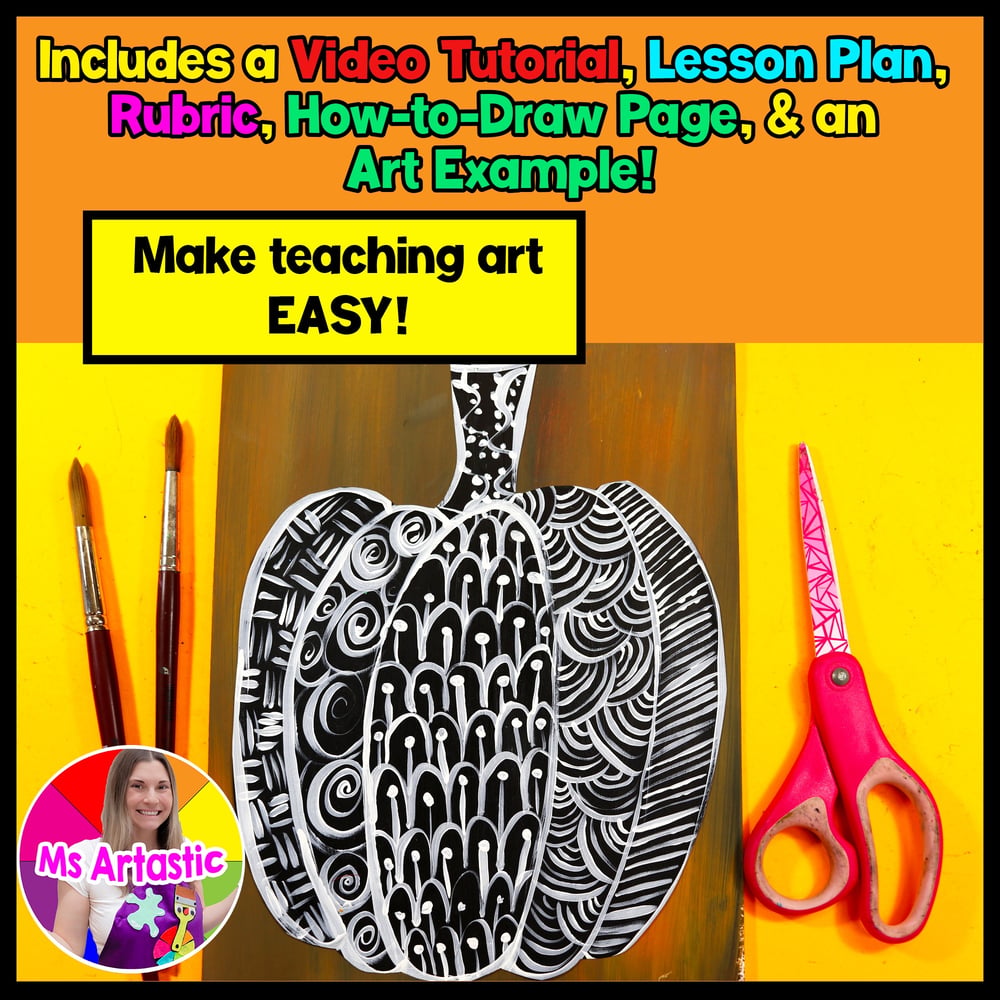 Fall Pumpkin Line Art Lesson Autumn Art Project Zen Doodle Fall Art Activity – image 2