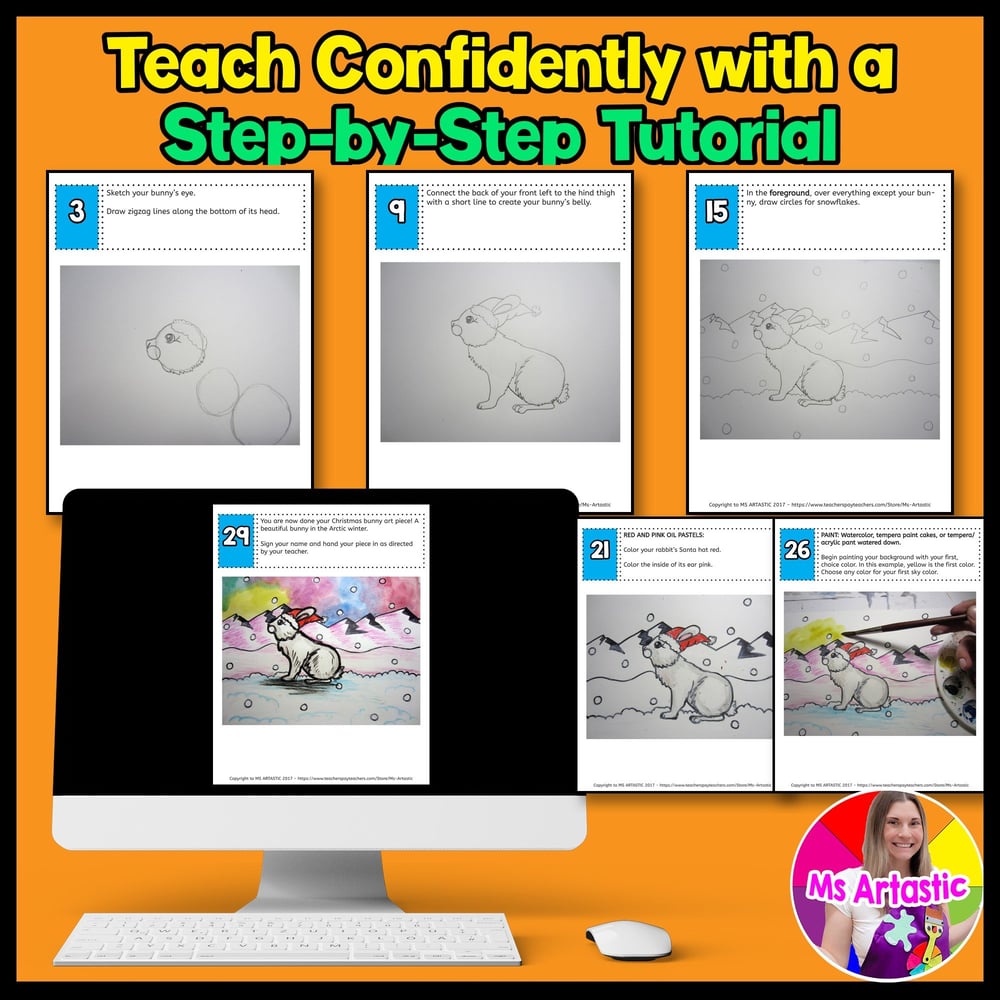 Christmas Art Project Christmas Bunny Art Lesson Christmas Art Activity – image 4