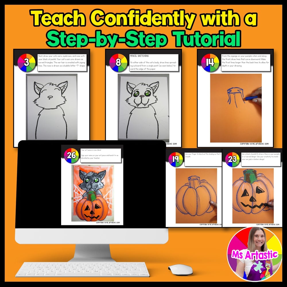 Halloween Art Lesson Pumpkin Art Project Halloween Art Activity Black Cat Art – image 4