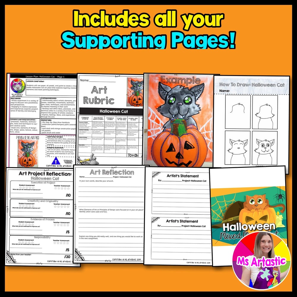 Halloween Art Lesson Pumpkin Art Project Halloween Art Activity Black Cat Art – image 3