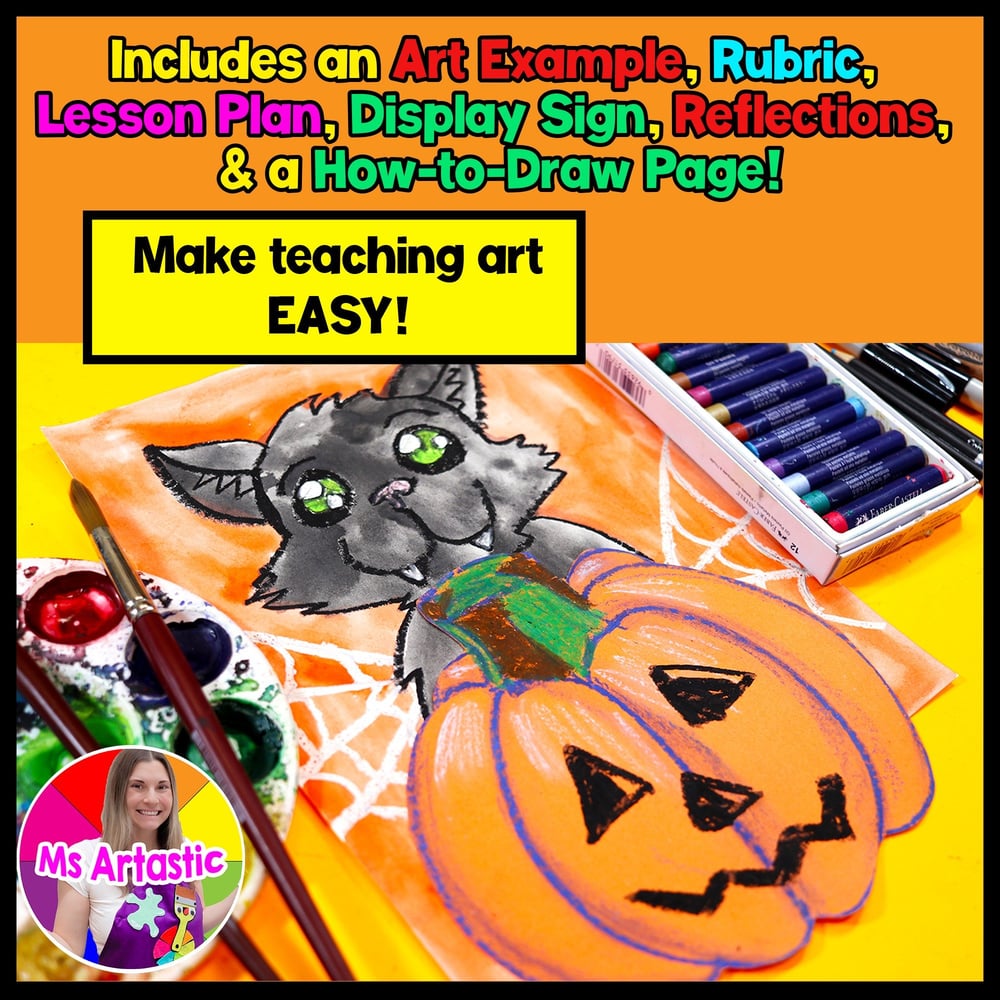 Halloween Art Lesson Pumpkin Art Project Halloween Art Activity Black Cat Art – image 2