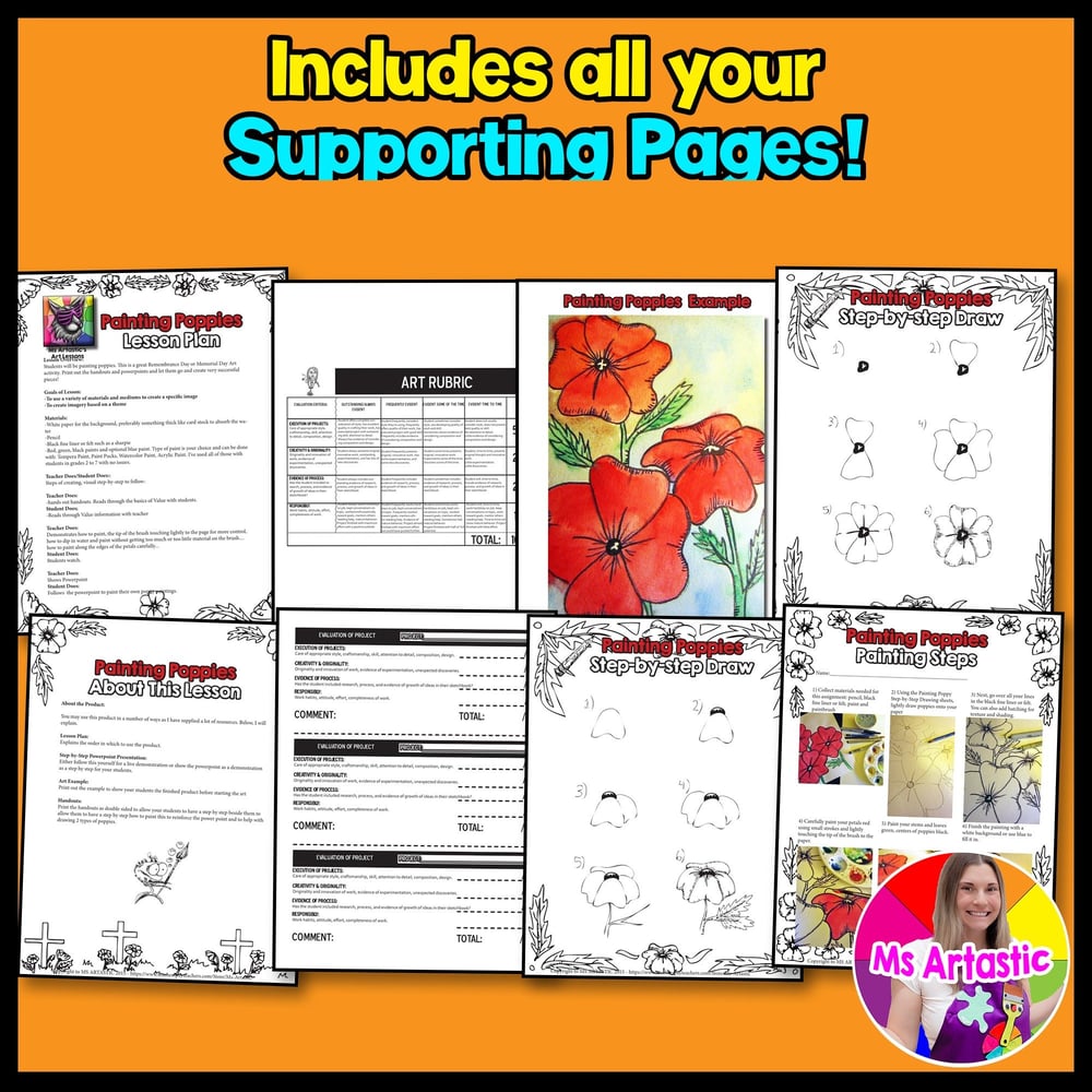 Poppy Art Lesson Remembrance Day Art Veterans Day Memorial Day Art Project – image 3