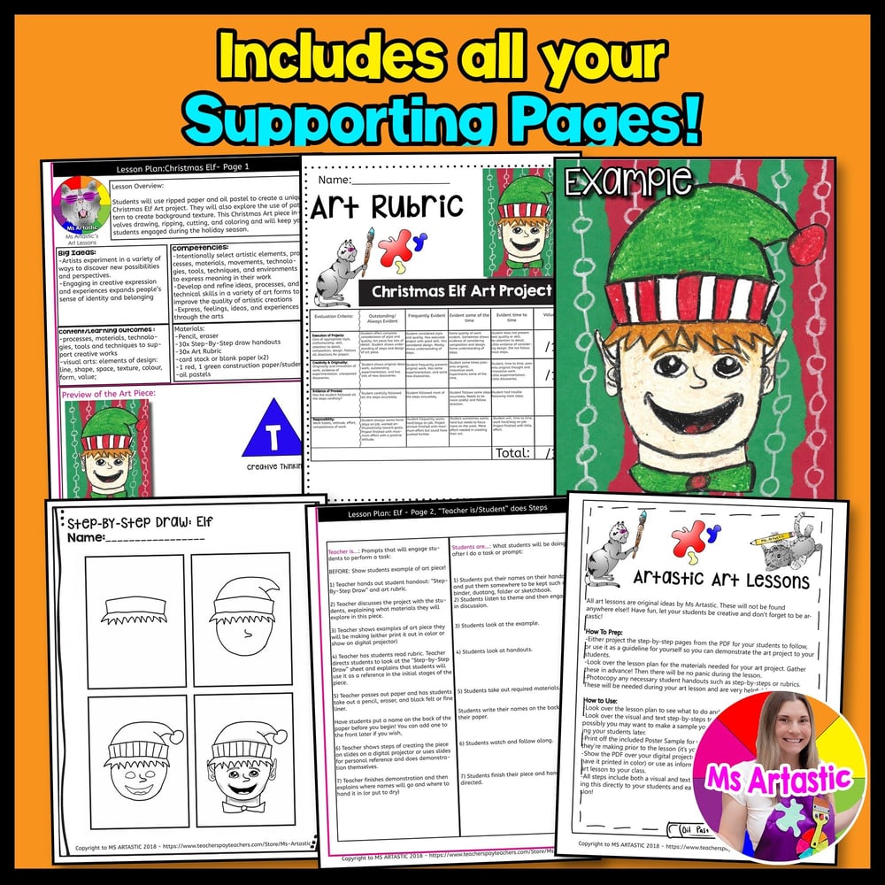Christmas Art Lesson Santas Elf Art Project Christmas Art Activity – image 3