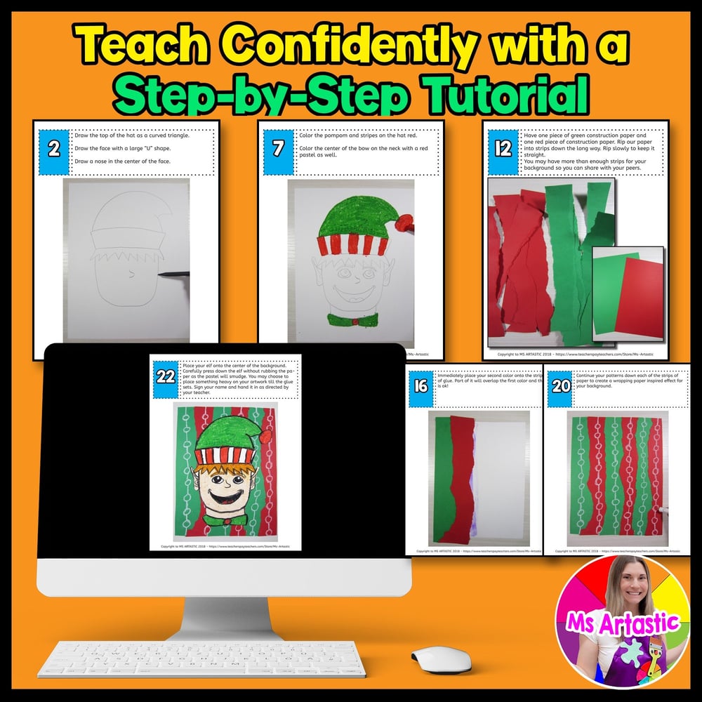 Christmas Art Lesson Santas Elf Art Project Christmas Art Activity – image 4