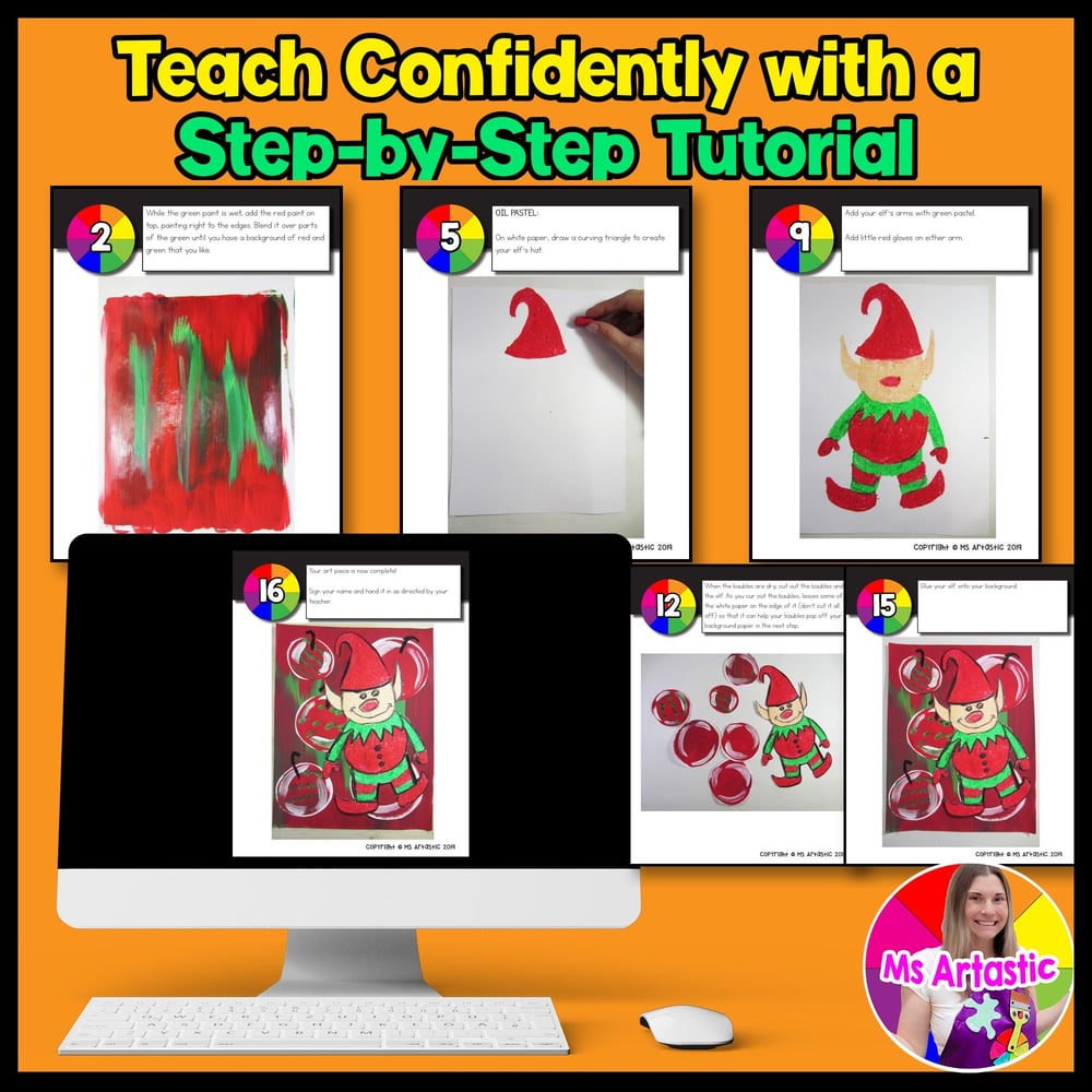 Christmas Art Project Holiday Art Lesson Elf Art Lesson December Artwork – image 4