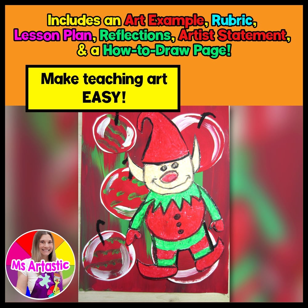 Christmas Art Project Holiday Art Lesson Elf Art Lesson December Artwork – image 2