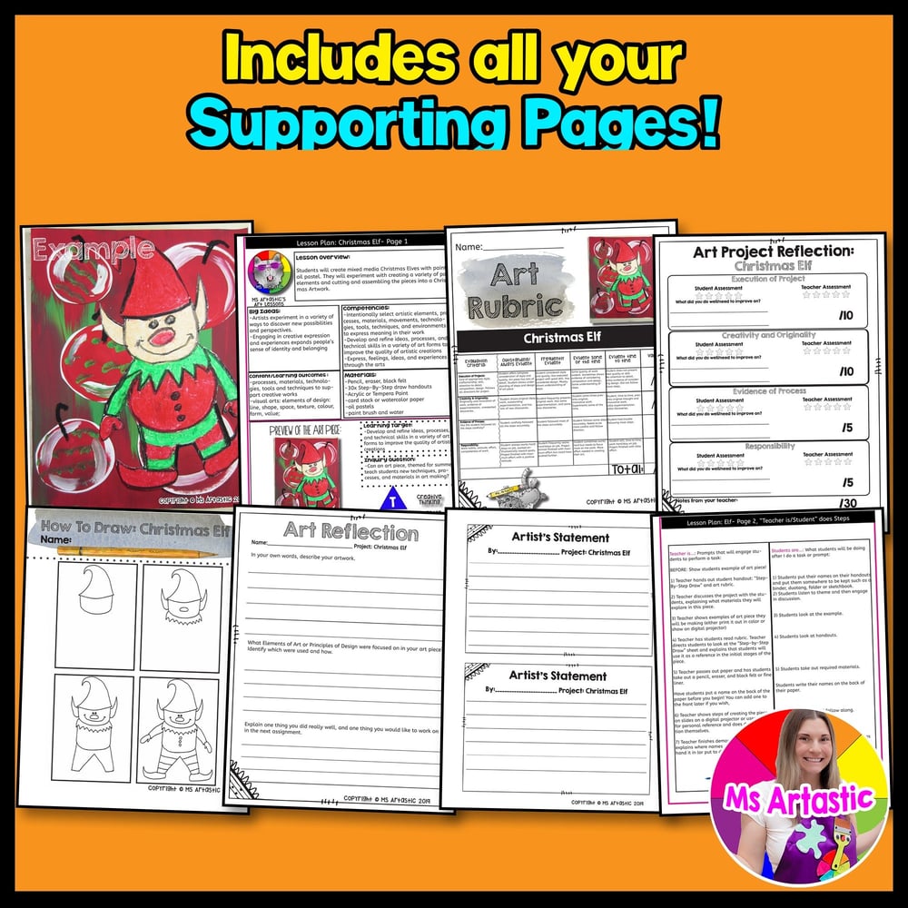 Christmas Art Project Holiday Art Lesson Elf Art Lesson December Artwork – image 3