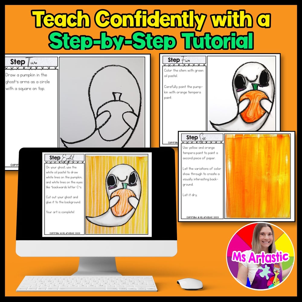 Halloween Art Lesson Cute Ghost Kindergarten Art October Fall Artwork Autumn Art – image 4