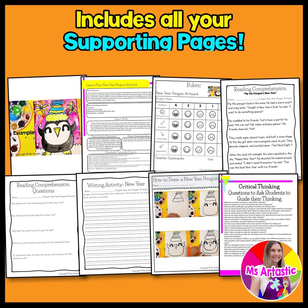 New Year Art Project Craft Activity Penguin Art Lesson Writing Prompt Reading – image 3