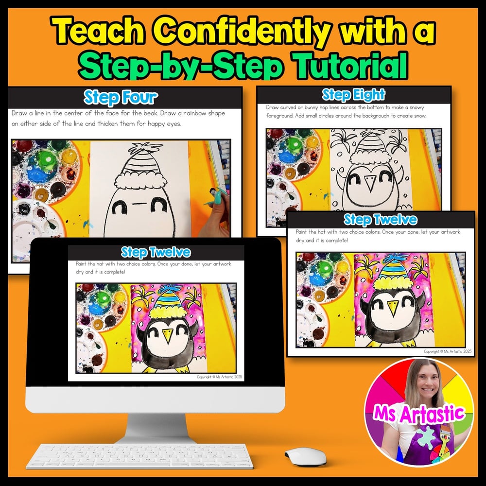 New Year Art Project Craft Activity Penguin Art Lesson Writing Prompt Reading – image 4