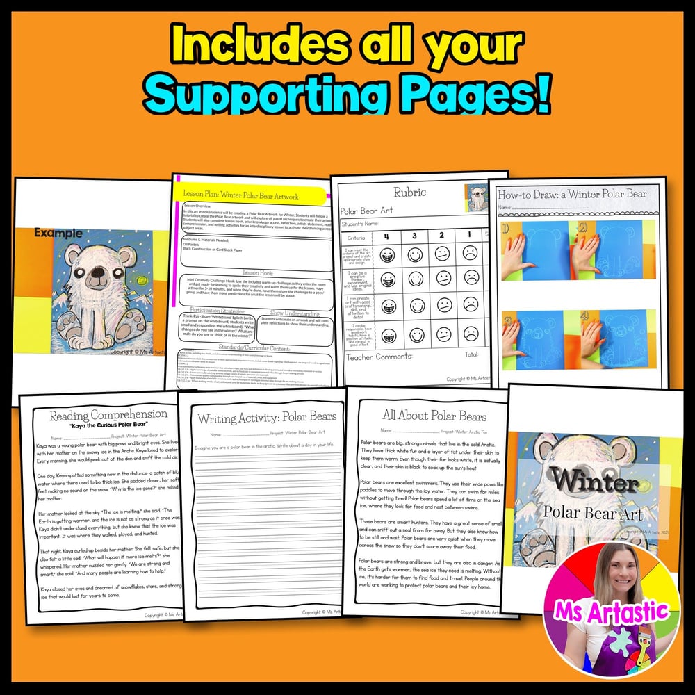 Winter Art Project Activity Polar Bear Art Writing Prompts Reading Comprehension – image 3