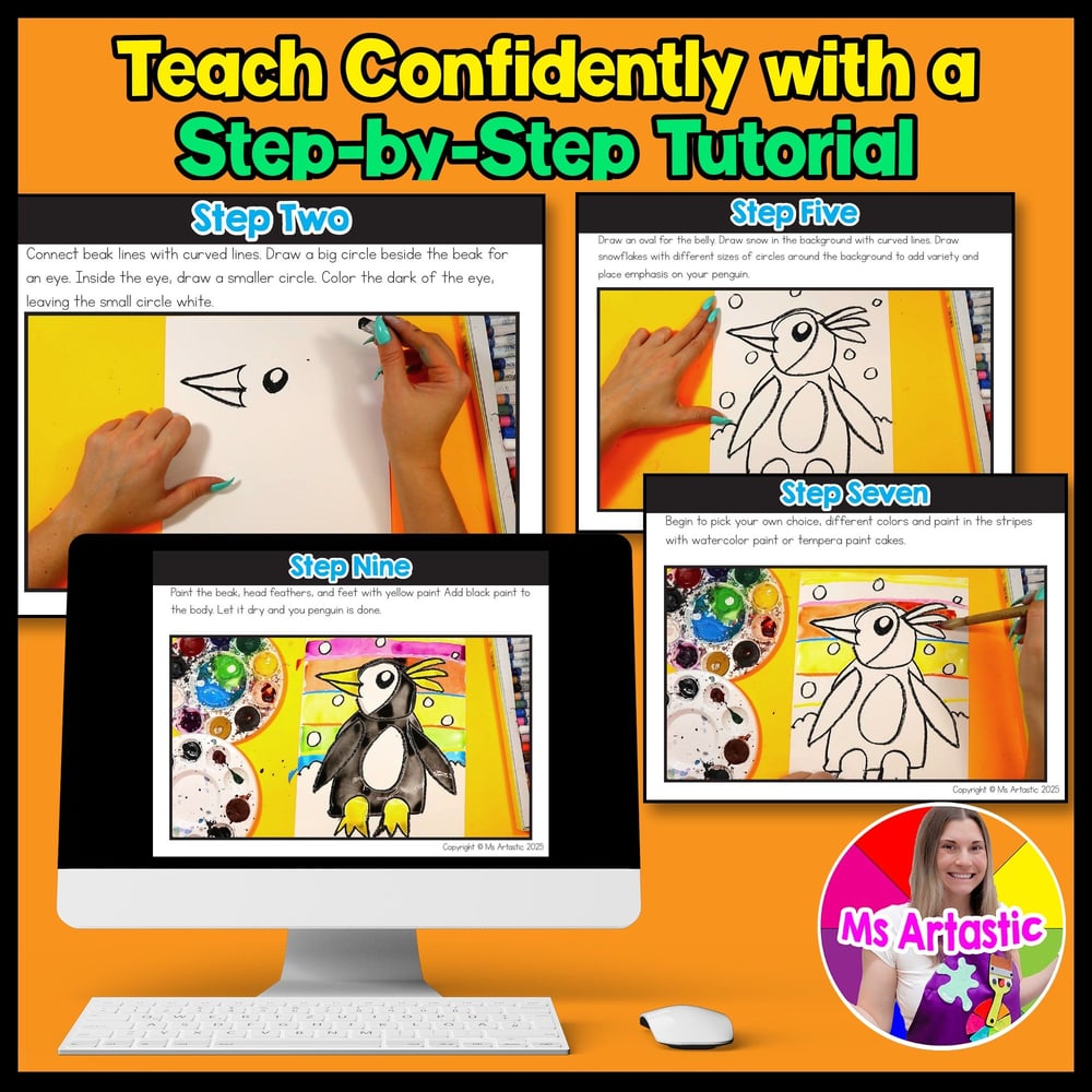 Winter Art Project Activity Penguin Art Writing Prompts Reading Comprehension – image 4