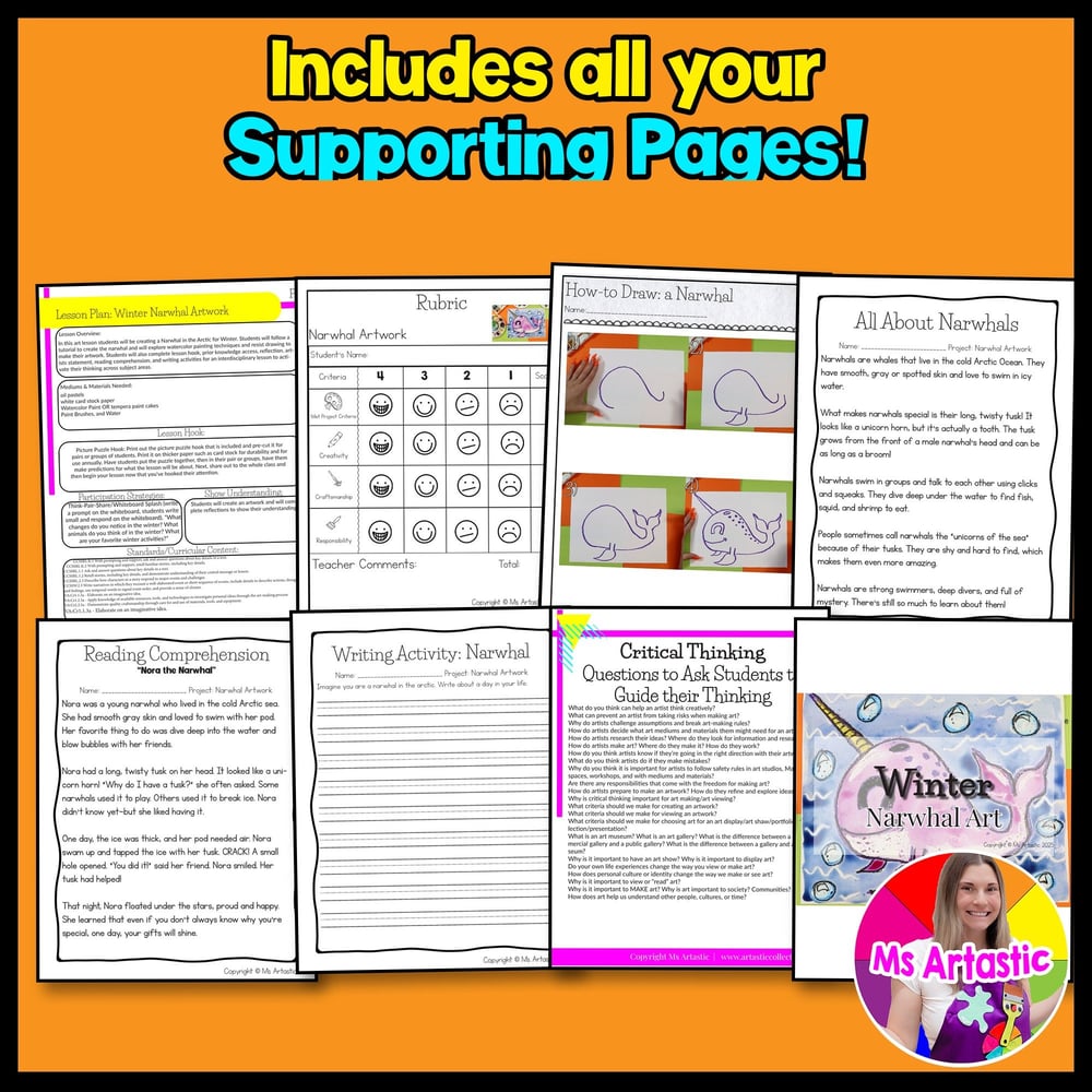 Winter Art Project Activity Narwhal Art Writing Prompts Reading Comprehension – image 3