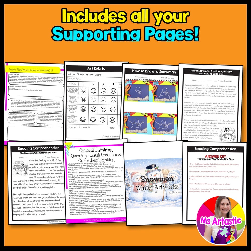 Winter Snowman Art Lesson Snowman Art Project Winter Art Activity with Reading – image 3