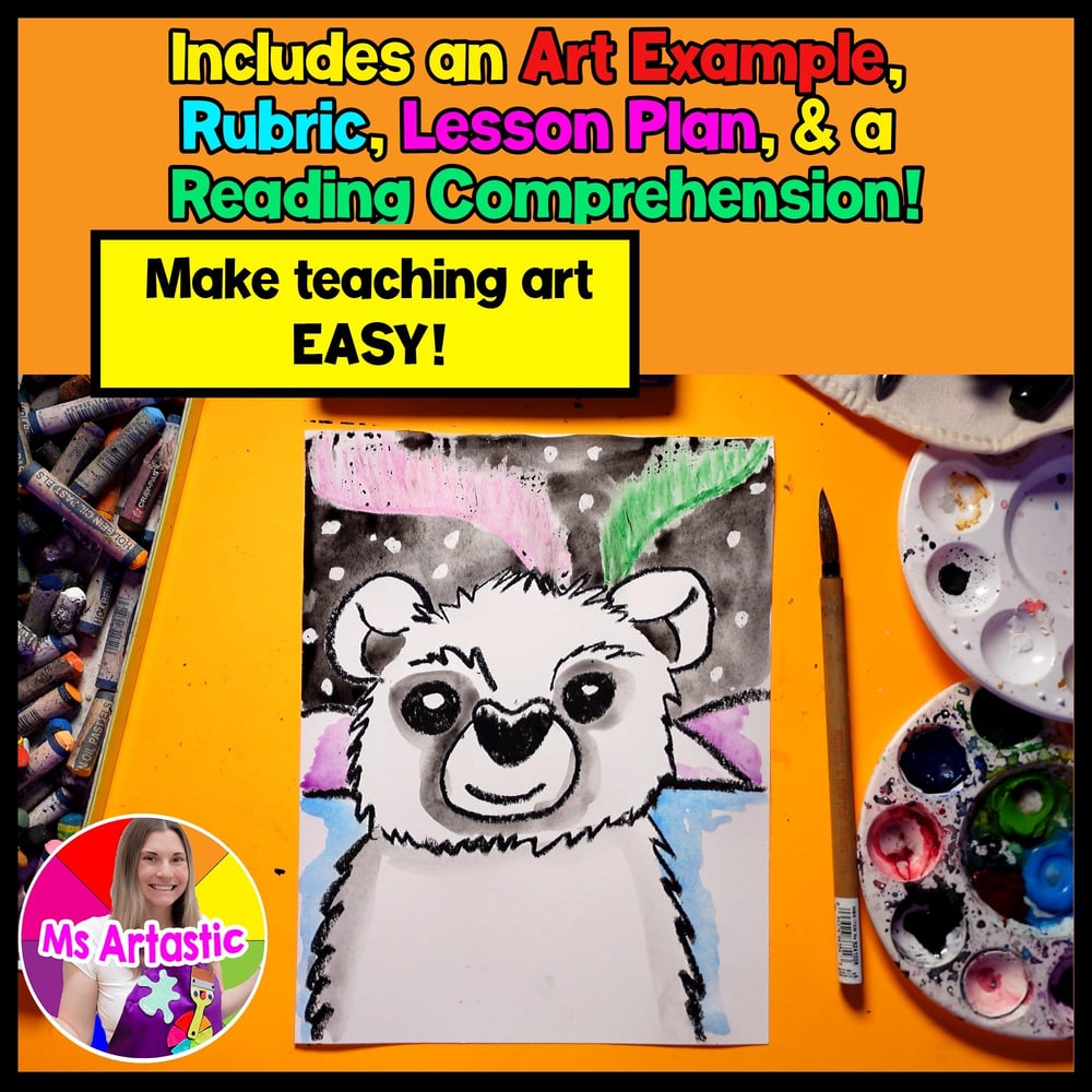 Winter Polar Bear Northern Lights Art Lesson Polar Bear Art Project Aurora – image 2