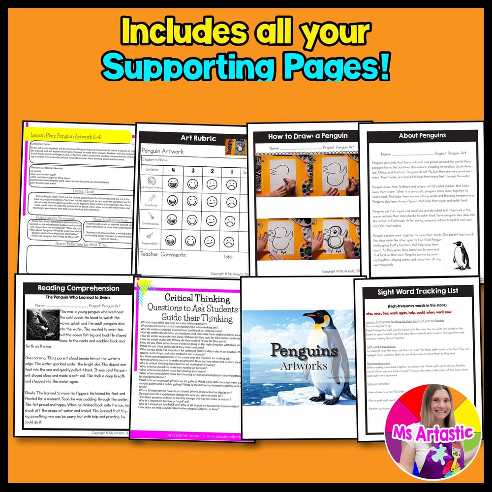 Winter Penguin Art Lesson Penguin Art Project Winter Art Activity Reading Write – image 3