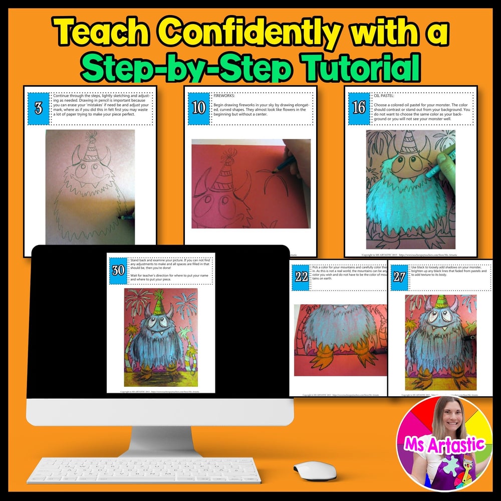 New Years Monster Art Lesson New Years Art Project The New Year Art Elementary – image 4