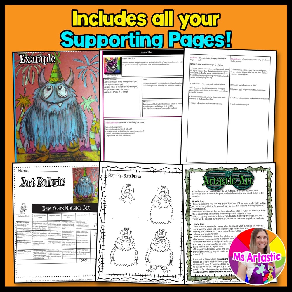 New Years Monster Art Lesson New Years Art Project The New Year Art Elementary – image 3