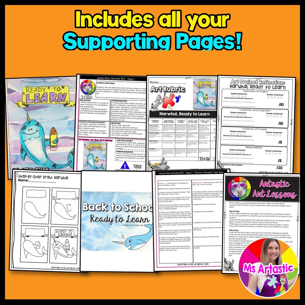 Narwhal Art Lesson Watercolor Art Directed Drawing Back To School Art Activity – image 3
