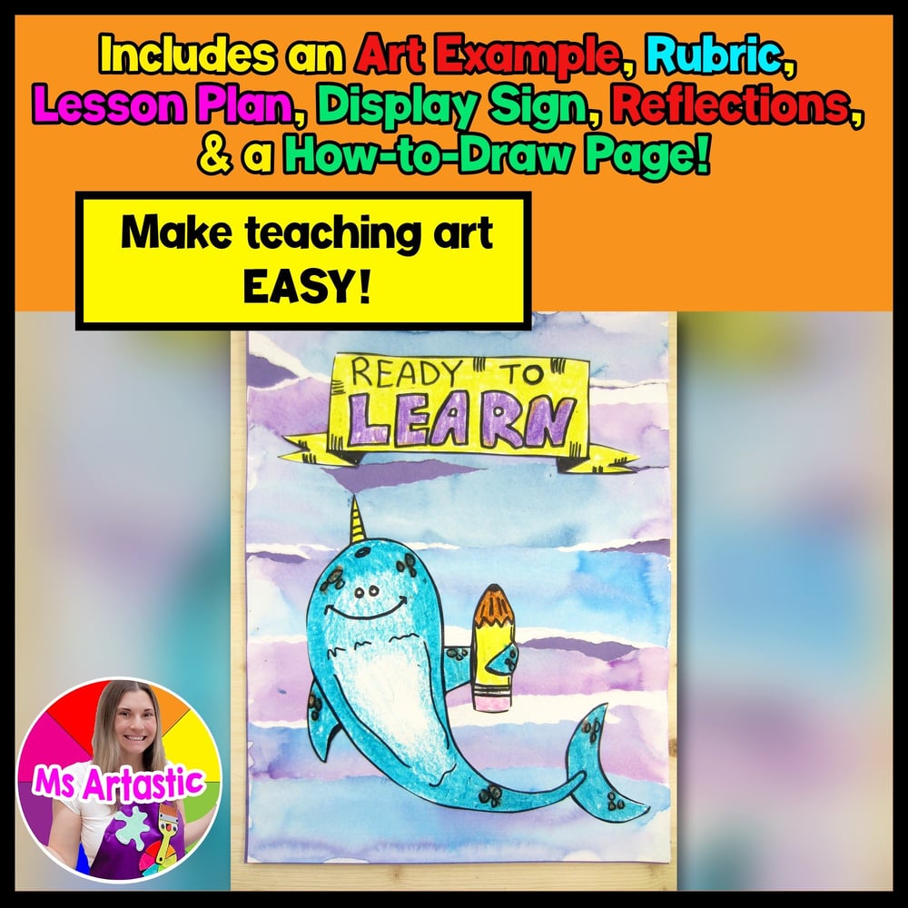 Narwhal Art Lesson Watercolor Art Directed Drawing Back To School Art Activity – image 2