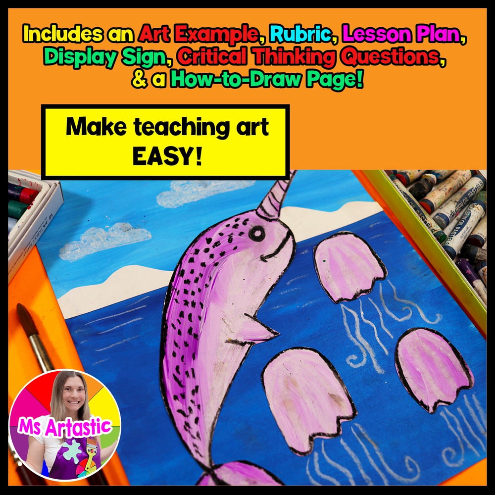 Narwhal Art Lesson, Arctic Animal Mixed Media Art Project for Primary Students – image 2