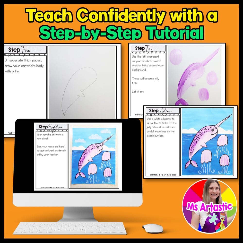 Narwhal Art Lesson, Arctic Animal Mixed Media Art Project for Primary Students – image 4