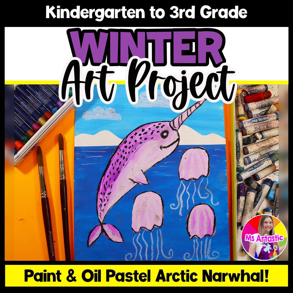 Narwhal Art Lesson, Arctic Animal Mixed Media Art Project for Primary Students