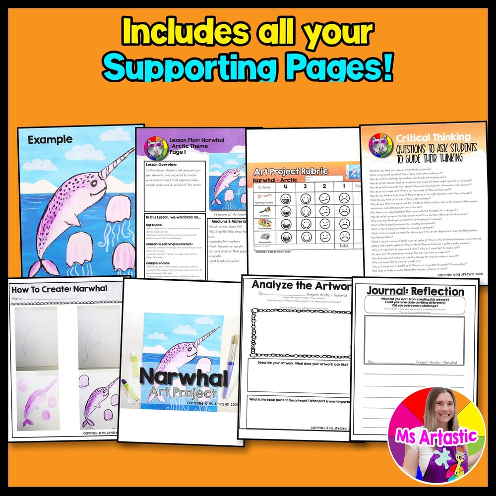 Narwhal Art Lesson, Arctic Animal Mixed Media Art Project for Primary Students – image 3