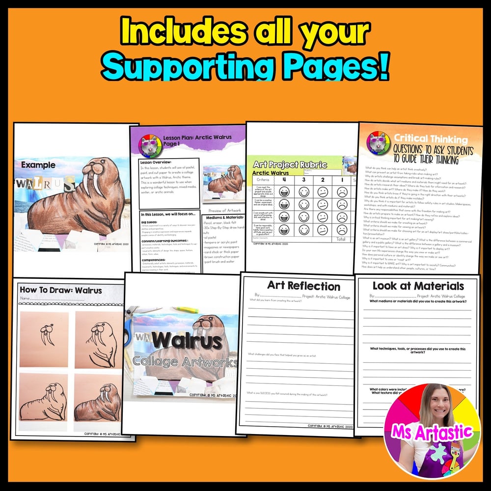 Winter Art Lesson Walrus Art Project Arctic Animal Activity Collage – image 3