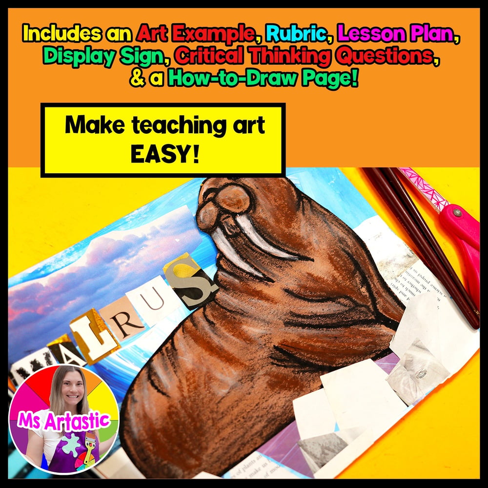 Winter Art Lesson Walrus Art Project Arctic Animal Activity Collage – image 2