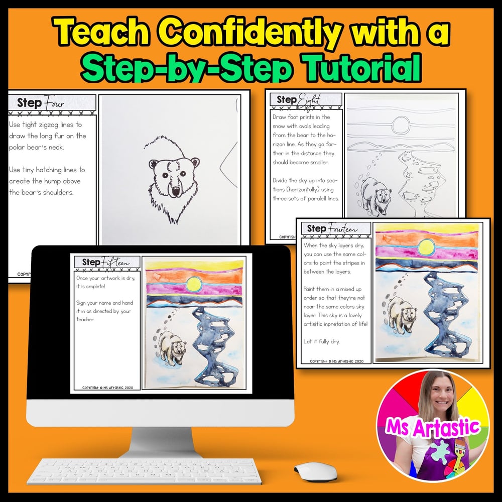 Winter Art Lesson Watercolor Painting Winter Art Project Polar Bear Art Lesson – image 4