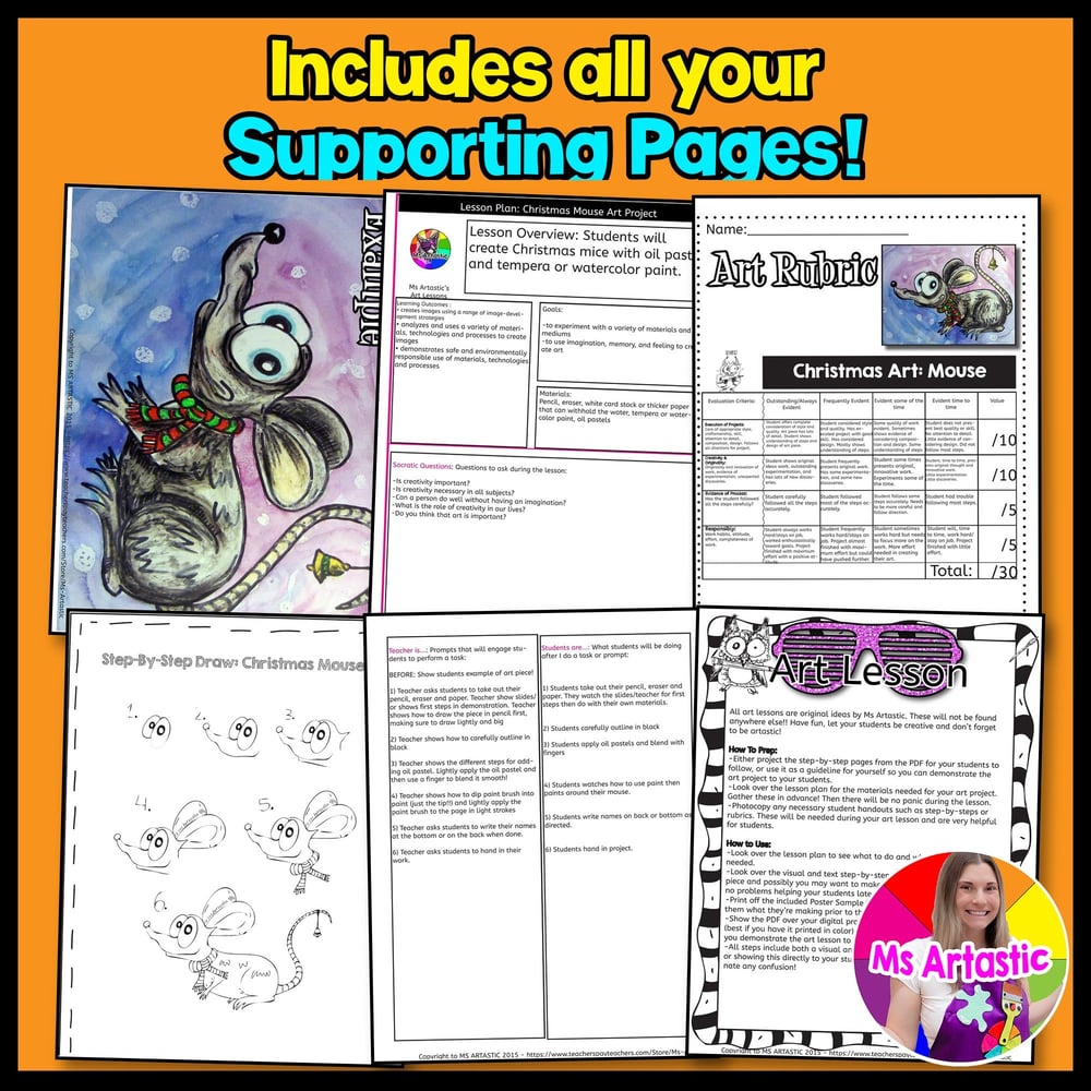 Christmas Art Project, Merry Mouse Art Lesson for Elementary – image 3