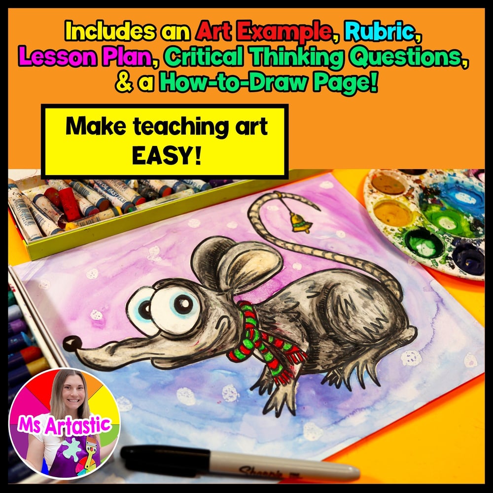 Christmas Art Project, Merry Mouse Art Lesson for Elementary – image 2