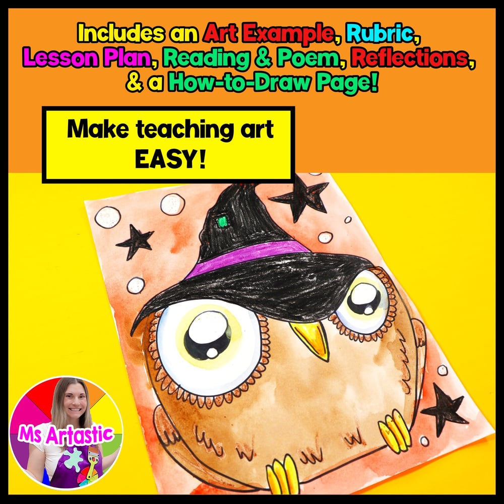 Art Project Halloween Art Lesson Owl Witch Artwork October Autumn Art Activity – image 2