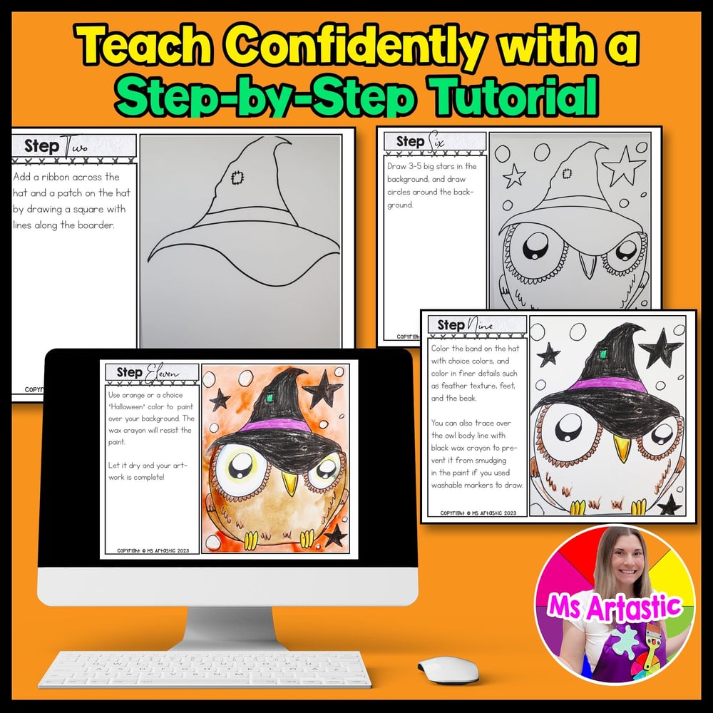 Art Project Halloween Art Lesson Owl Witch Artwork October Autumn Art Activity – image 4
