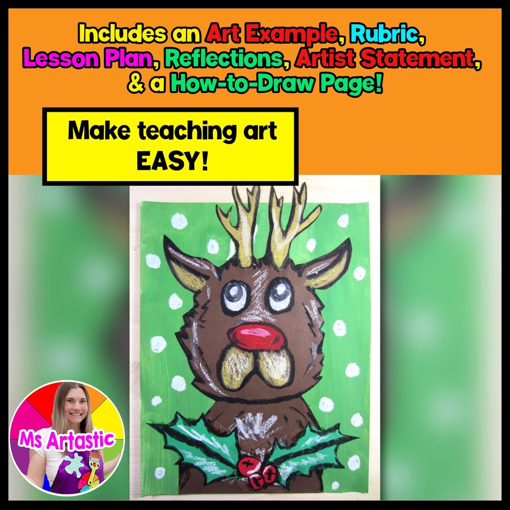 Christmas Art Lesson Reindeer Art Project December Art Activity Craft Winter Art – image 2