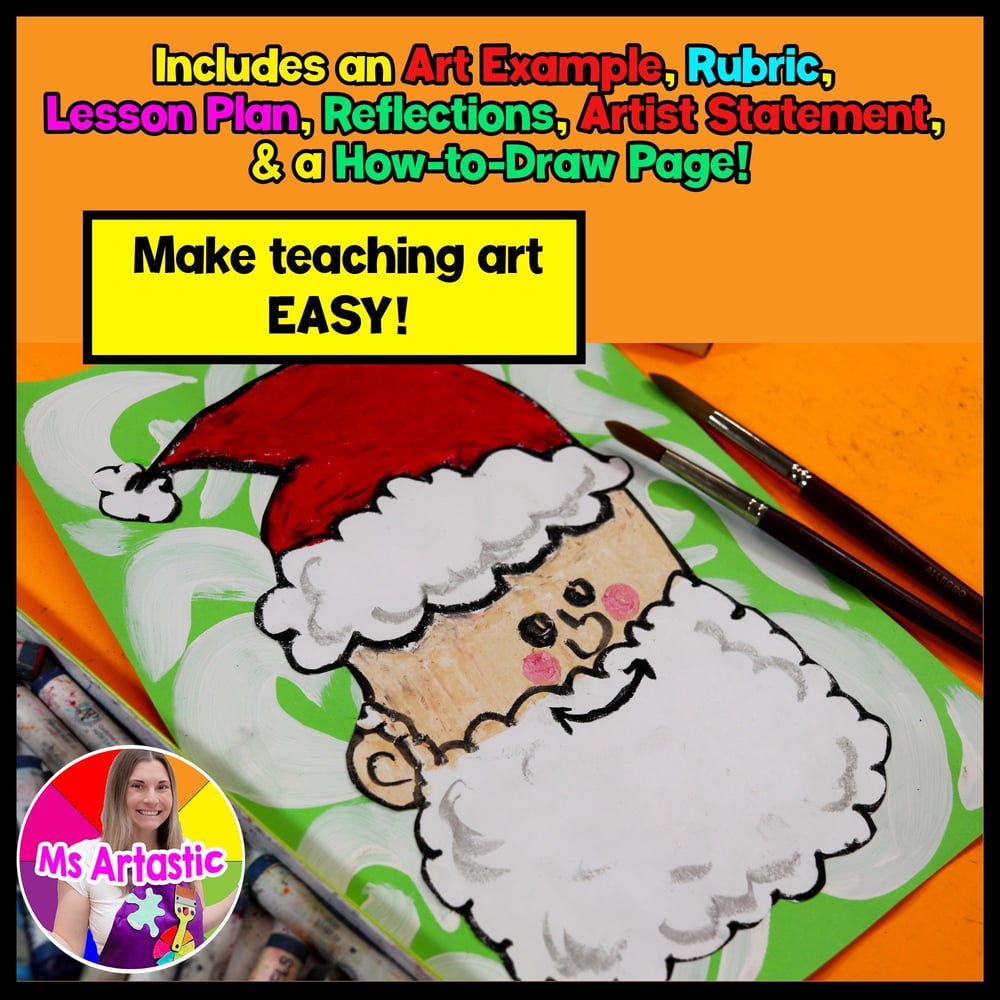 Christmas Art Project Holiday Art Lesson Santa Arts and Crafts December Art – image 2