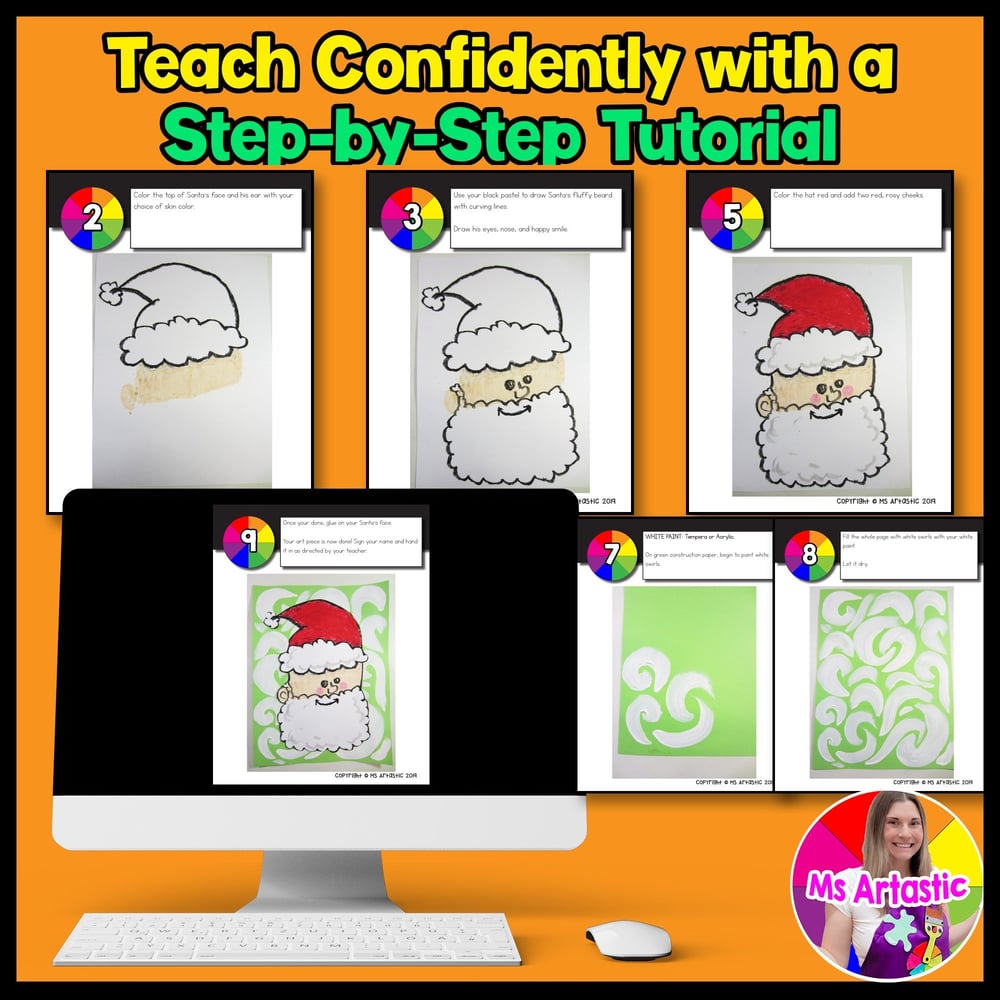 Christmas Art Project Holiday Art Lesson Santa Arts and Crafts December Art – image 4