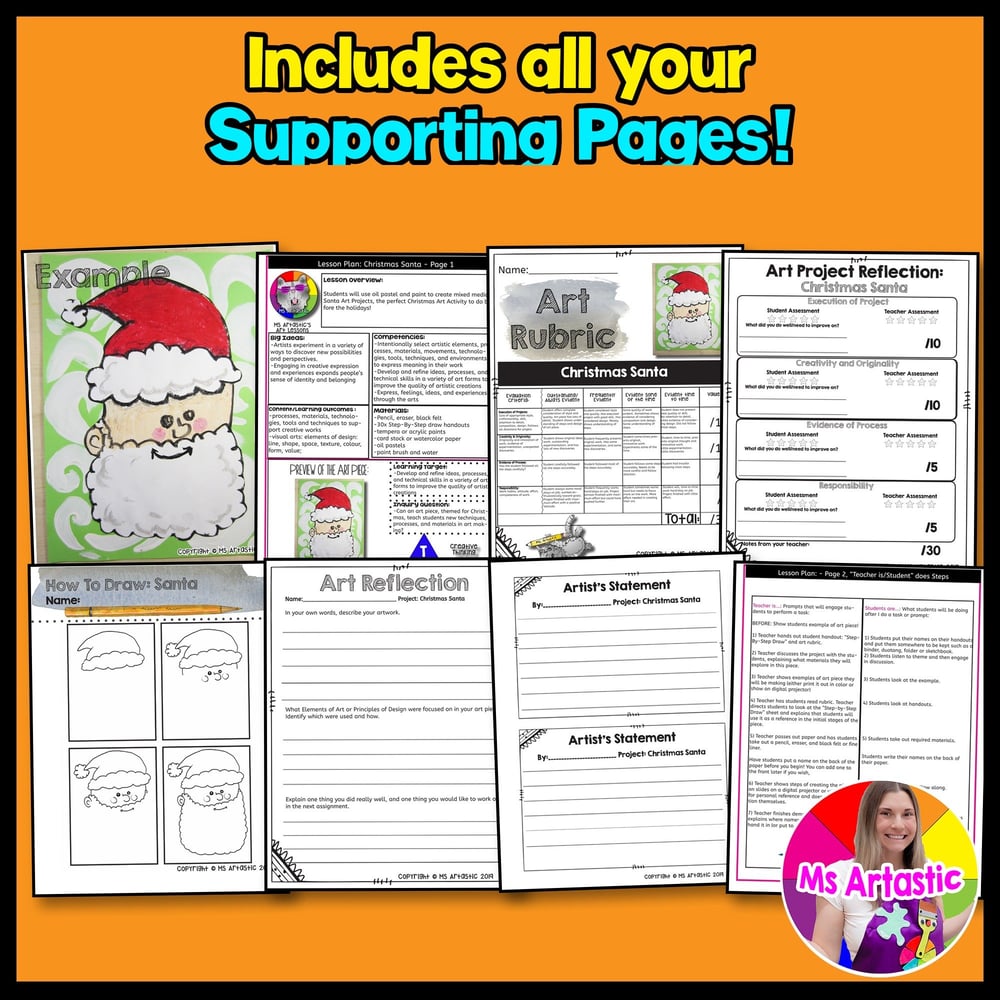 Christmas Art Project Holiday Art Lesson Santa Arts and Crafts December Art – image 3